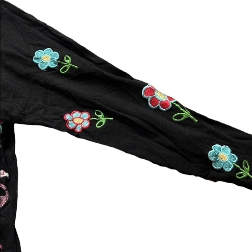 Michael Simon lite Button Cardigan embroidered flowers and flamingos sz S - Picture 3 of 8